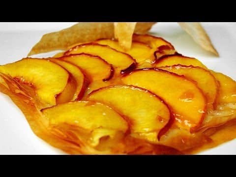 Thin Peach Tart - Delicious French dessert with easy difficulty. Perfect recipe converted from YouTube video to PDF format.