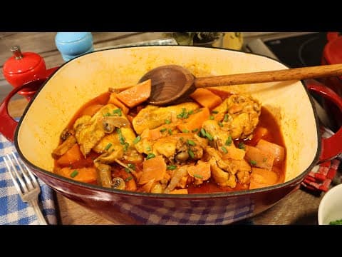 Chicken wing frichti with white wine, mushrooms and sweet potatoes - Delicious French main course with easy difficulty. Perfect recipe converted from YouTube video to PDF format.