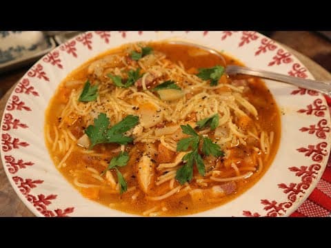 Chicken Soup with Vermicelli and Bacon - Delicious French soup with easy difficulty. Perfect recipe converted from YouTube video to PDF format.