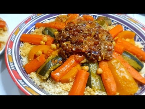 Vegetable Couscous with Taya (Caramelized Raisins) - Delicious Moroccan main course with medium difficulty. Perfect recipe converted from YouTube video to PDF format.