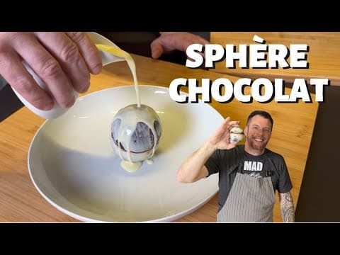 Sphères en chocolat croquant au riz soufflé et crème anglaise