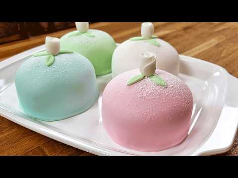 Princess Cakes with Raspberry Jam, Vanilla Cream & Marzipan Roses