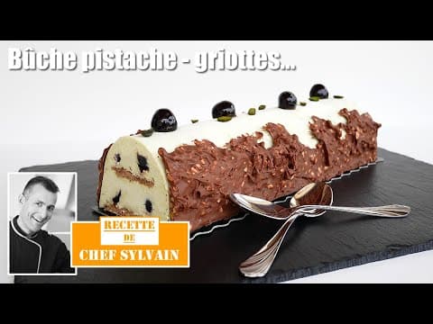 Pistachio Morello Cherry Yule Log - Delicious French dessert with hard difficulty. Perfect recipe converted from YouTube video to PDF format.