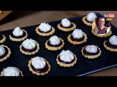 Chocolate Tartlets with Whipped Cream and Praline - Delicious French dessert with easy difficulty. Perfect recipe converted from YouTube video to PDF format.