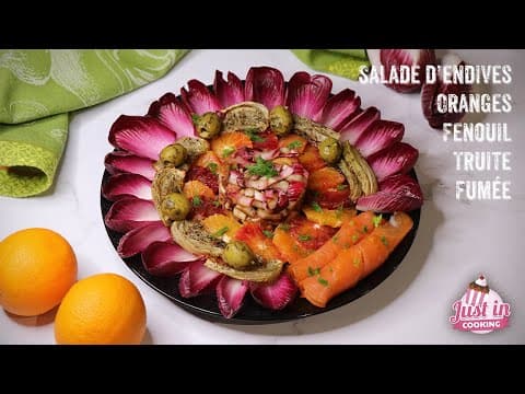 Salade d'endives aux fenouils, oranges sanguines et truite fumée - Delicious French appetizer with medium difficulty. Perfect recipe converted from YouTube video to PDF format.