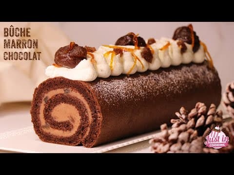 Bûche de Noël roulé marron chocolat - Delicious French dessert with medium difficulty. Perfect recipe converted from YouTube video to PDF format.