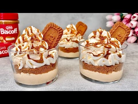 Lotus Biscoff Dessert Cups in 5 minutes! 3 Ingredient NO BAKE Dessert. Easy and Yummy!