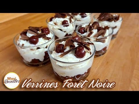 Verrines with cherries and chocolate ladyfingers
