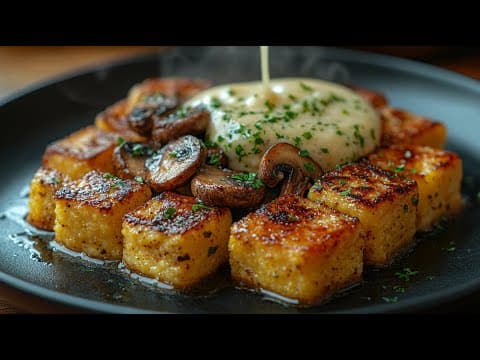 Crispy Vegan Polenta With Garlic Mushrooms – Creamy and Incredibly Delicious