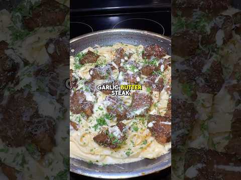 Garlic Butter Steak Bites Alfredo Pasta 🔥 recipe (description) ↗️
