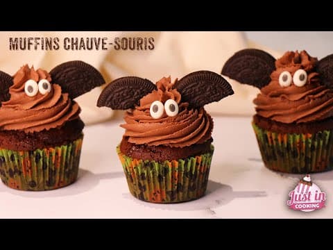 Chocolate Bat Muffins with Ganache (Halloween) - Delicious French dessert with easy difficulty. Perfect recipe converted from YouTube video to PDF format.