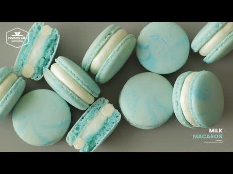 Blue Chewy French Macarons with Milk Pastry Cream and Condensed Milk Buttercream - Delicious French dessert with medium difficulty. Perfect recipe converted from YouTube video to PDF format.