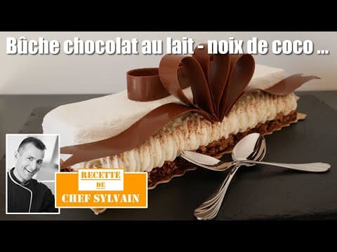 Milk Chocolate Yule Log with Coconut and Honey Whipped Cream - Delicious French dessert with hard difficulty. Perfect recipe converted from YouTube video to PDF format.