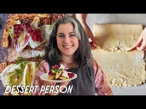 Caramelized Endive and Onion Galette with Bitter Greens Salad - Delicious French main course with medium difficulty. Perfect recipe converted from YouTube video to PDF format.