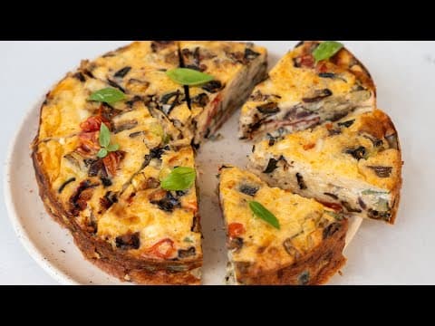 Crustless Quiche with Sun-kissed Vegetables and Cheese - Delicious French main course with easy difficulty. Perfect recipe converted from YouTube video to PDF format.