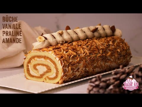 Intense Vanilla Praline Rolled Yule Log - Delicious French dessert with hard difficulty. Perfect recipe converted from YouTube video to PDF format.