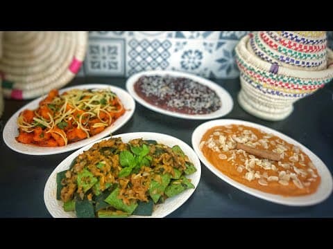 Four Moroccan salads: candied pumpkin, mint zucchini, carrots with chamoula, candied tomatoes - Delicious Moroccan side dish with medium difficulty. Perfect recipe converted from YouTube video to PDF format.