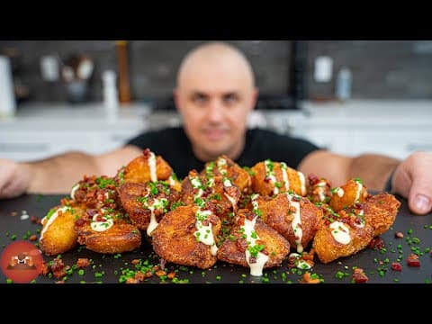 Crispy Roasted Potatoes with Garlic Mayo, Bacon, and Chives (Plus Fried Potato Skins)