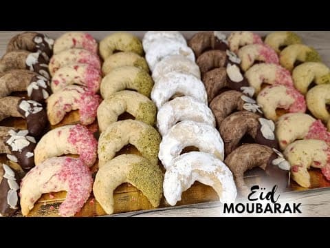 Moon-shaped biscuits – 4 flavors - Delicious Algerian snack with easy difficulty. Perfect recipe converted from YouTube video to PDF format.