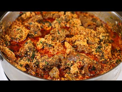 Egusi Soup with Goat & Beef served with Pounded Yam