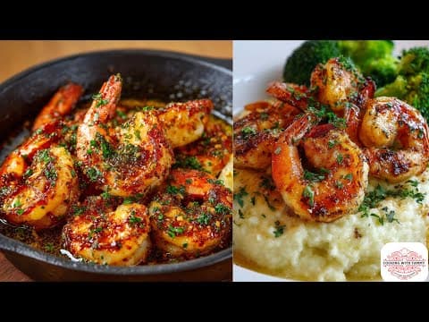 Garlic Butter Herb Shrimp with Creamy Mashed Potatoes and Lemon Broccoli