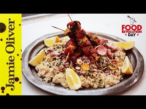 Hähnchen‑Kebab mit Regenbogen‑Slaw