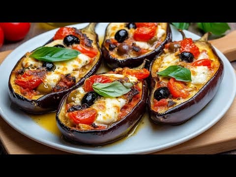 Baked Eggplant with Cherry Tomatoes, Buffalo Mozzarella, and Olives