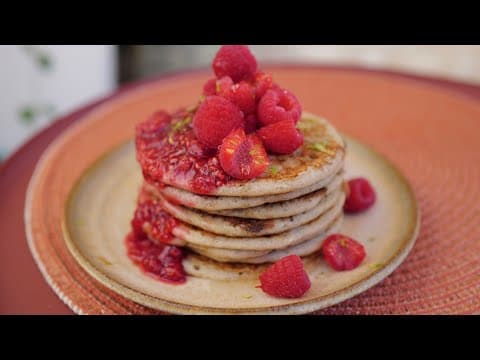 Light pancakes with aquafaba and raspberry compote - Delicious French breakfast with medium difficulty. Perfect recipe converted from YouTube video to PDF format.