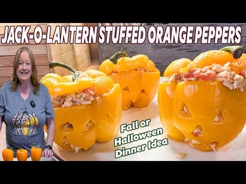 ORANGE JACK-O-LANTERN STUFFED PEPPERS FOR FALL OR HALLOWEEN Dinner Ideas