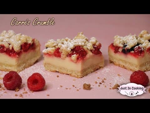 Small red fruit crumble squares with almonds and lemon - Delicious French dessert with medium difficulty. Perfect recipe converted from YouTube video to PDF format.