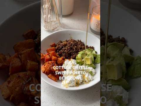 Recipe at https://basicswithbails.com/ingredients/beef/viral-cottage-cheese-sweet-potato-beef-bowl/