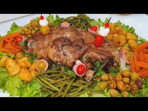 Roast leg of lamb in the oven with sautéed vegetables - Delicious Moroccan main course with medium difficulty. Perfect recipe converted from YouTube video to PDF format.