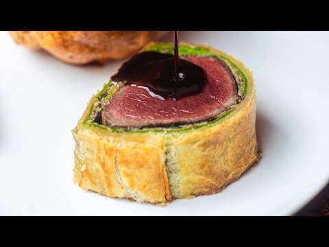 Beef Wellington with Chicken Mousse, Mushroom Duxelles and Herb Crepes