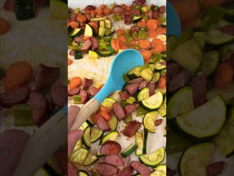 ONE-PAN DINNER! I love easy sheet pan dinners. This meal is high in protein and veggies.