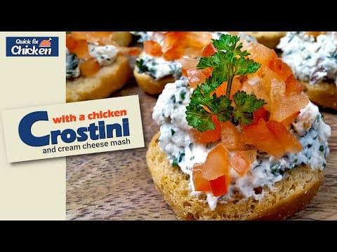 Crostini with a chicken, cream cheese mash and paprika- an easy appetizer recipe.