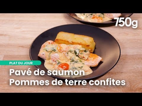 Pavé de saumon à la sauce crémeuse aux tomates cerises et pommes de terre confites - Delicious Française main course with medium difficulty. Perfect recipe converted from YouTube video to PDF format.