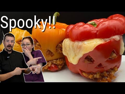 Spooky Jack-o'-Lantern Stuffed Bell Peppers Recipe for Halloween