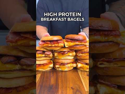 High Protein Breakfast Bagels! Only 470 Calories! 🍳🥓🥯
