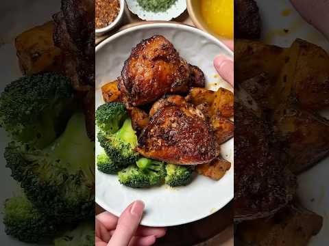 Crispy Air Fryer Chicken Thighs with Potatoes & Broccoli