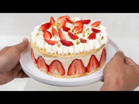 Strawberry cake with vanilla pastry cream and whipped cream - Delicious French dessert with medium difficulty. Perfect recipe converted from YouTube video to PDF format.