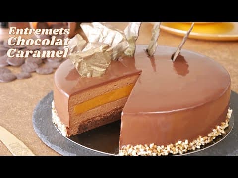 Chocolate‑Caramel Entremet with Creamy Insert, Chocolate Mousse and Mirror Glaze - Delicious French dessert with hard difficulty. Perfect recipe converted from YouTube video to PDF format.