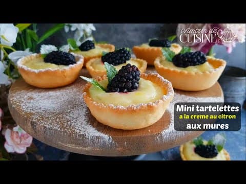 Mini blackberry tartlets with lemon cream - Delicious French dessert with medium difficulty. Perfect recipe converted from YouTube video to PDF format.