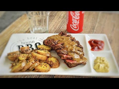 Steak de bœuf aux pommes de terre sautées et sauce crémeuse au balsamique