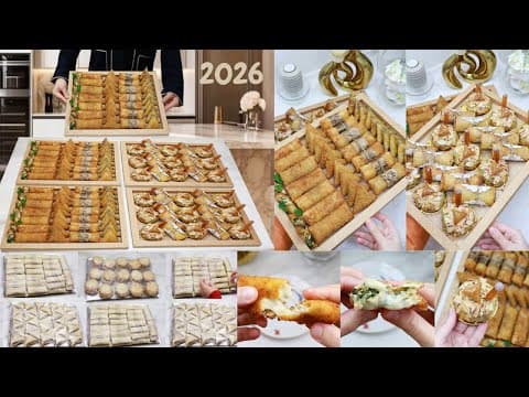 مملحات متنوعة (بريوات) بحشوات الدجاج، الخضار، المأكولات البحرية والجبن