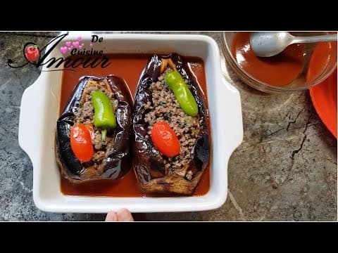 Turkish stuffed eggplants - Delicious Turkish main course with medium difficulty. Perfect recipe converted from YouTube video to PDF format.
