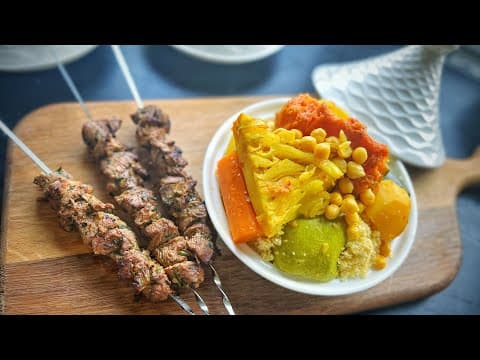 Couscous aux légumes et brochettes d'agneau