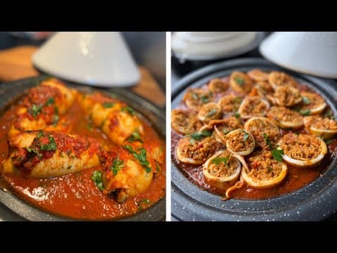 Stuffed Squid with Fragrant Rice and Spicy Tomato Sauce - Delicious Mediterranean main course with medium difficulty. Perfect recipe converted from YouTube video to PDF format.