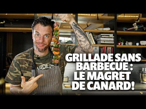 Brochettes de canard laqué, choux de Bruxelles et abricots