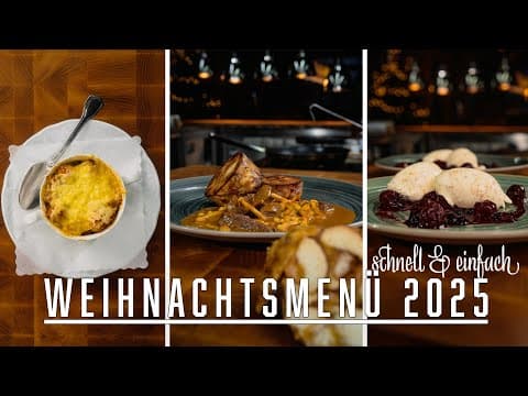 Französische Zwiebelsuppe, Kaffee de Paris Rinderfiletstreifen, Servierte Knödel & Spekulatiuscreme