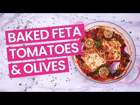 Baked Feta with Tomato, Olives, Garlic